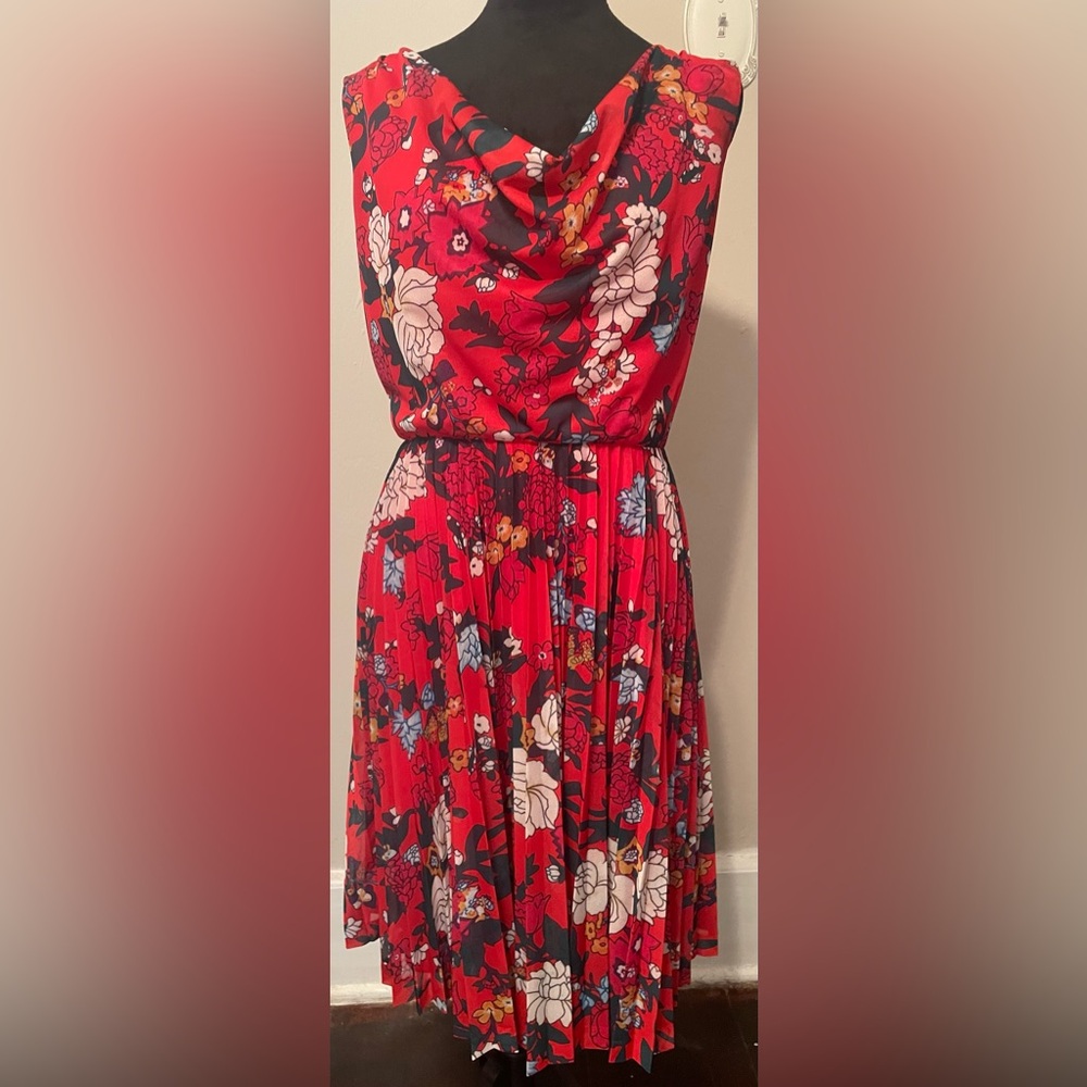 Bea and dot by ModCloth red floral drape neck pleated skirt